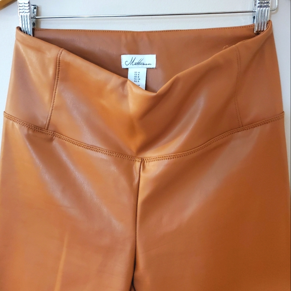 Matteson faux leather/ latex look legging pants size 4 tawny caramel - Picture 2 of 7